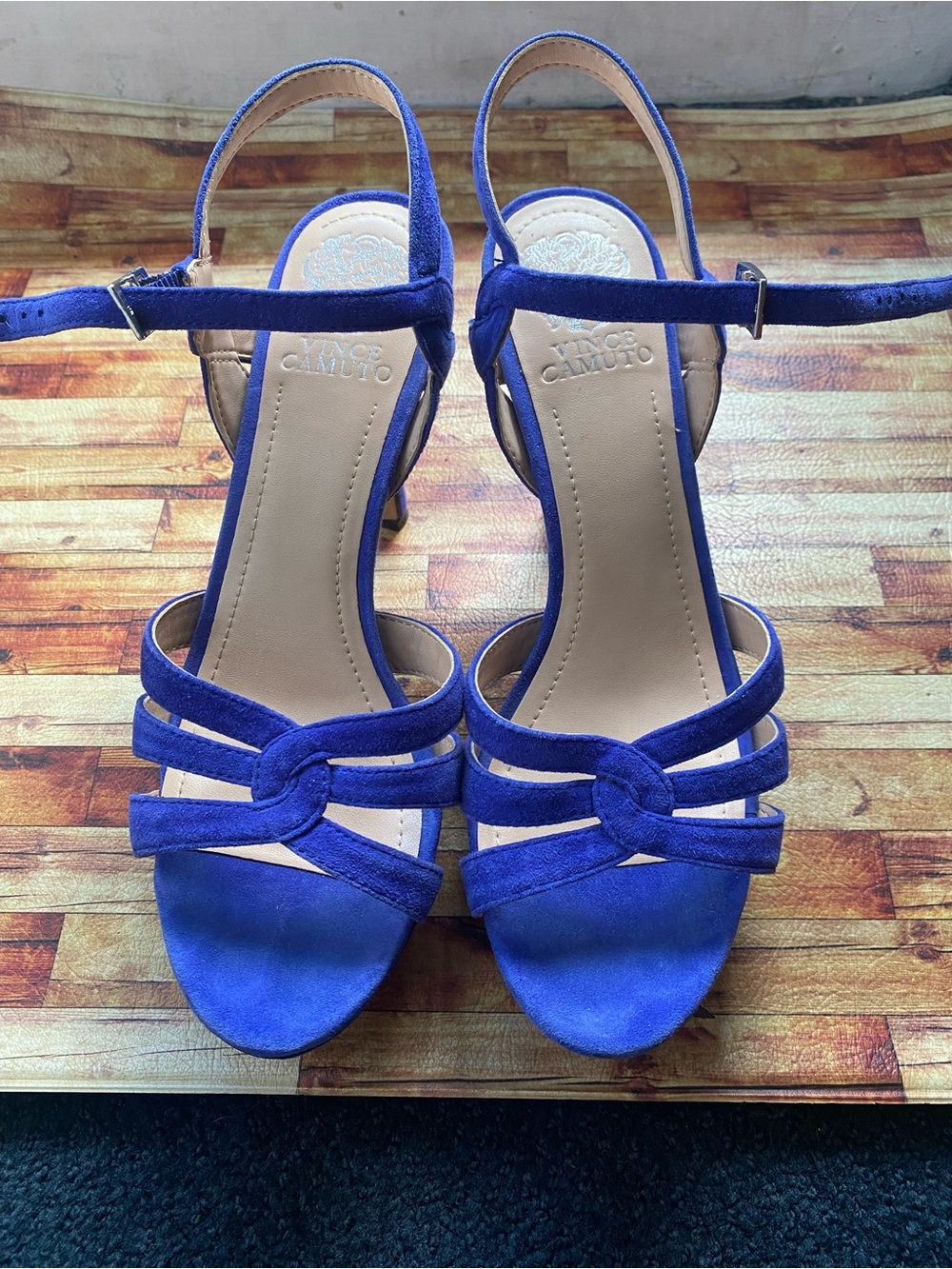 Vince Camuto Royal Blue Suede Knot-Strap Mid-Heel Sandals
